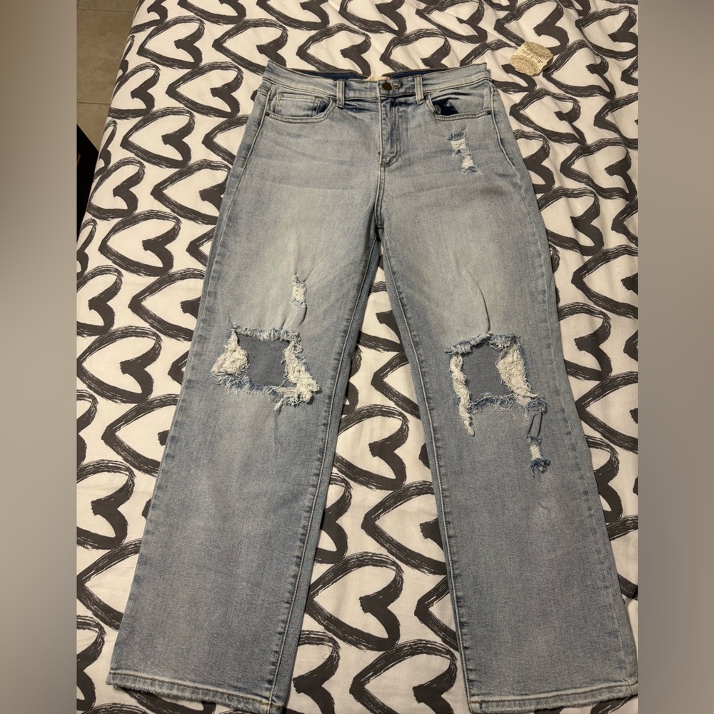 Altar'd State Blue Straight Leg Jeans Distressed